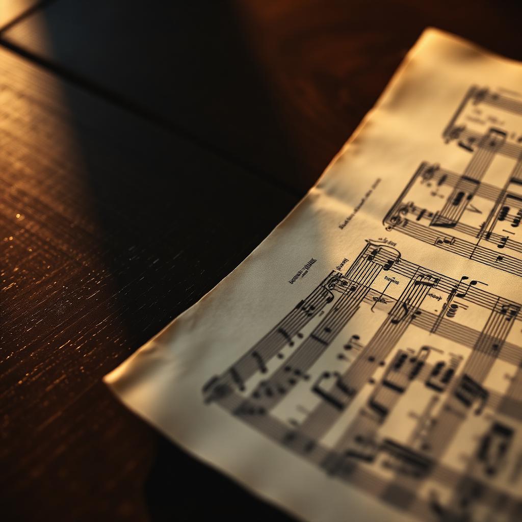 Partitura musical iluminada con luz cálida
